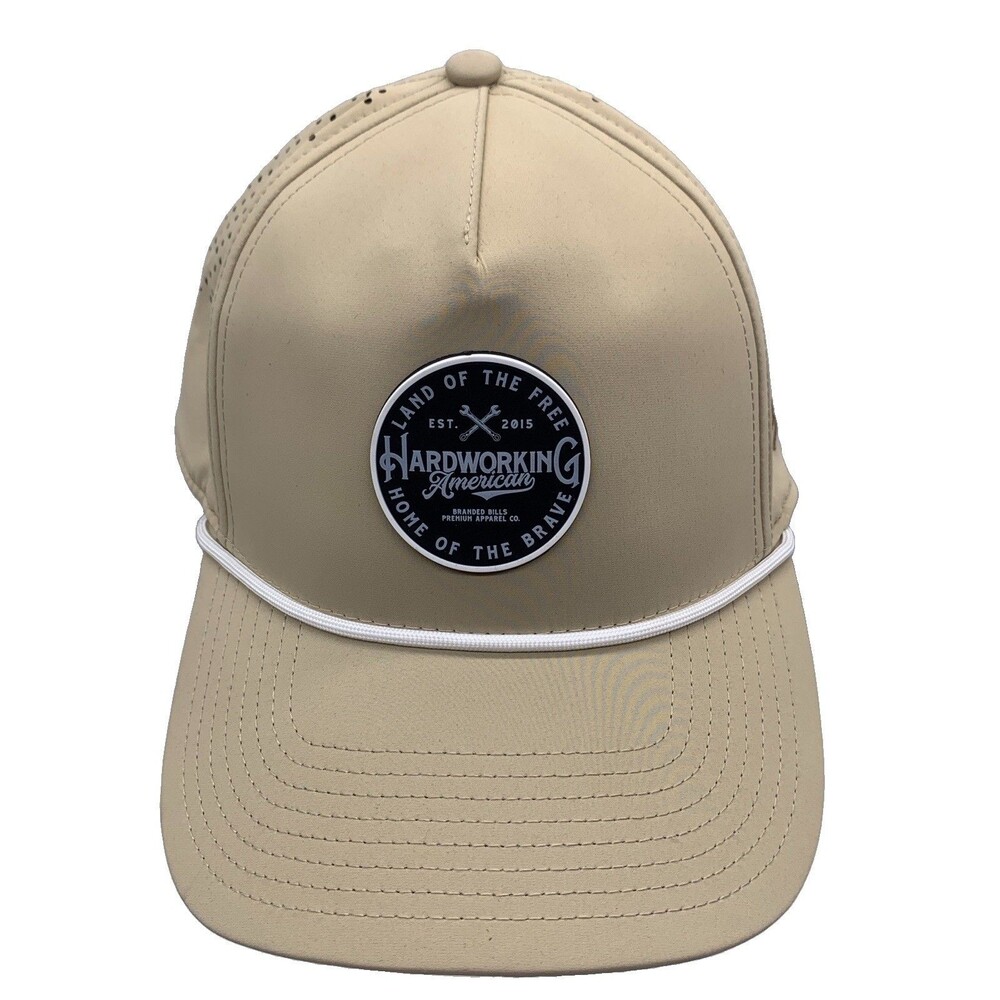 Branded Bills Hardworking American Snapback Hat Tan Perforated Rope Golf